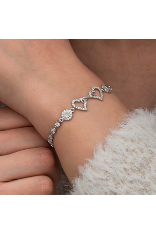 Artsmagazinmücevher Gümüş Sonsuzluk İki Kalp Kadın Bileklik