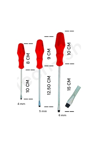 Düz Tornavida Seti 3'lü Düz Uçlu Kırmızı Saplı