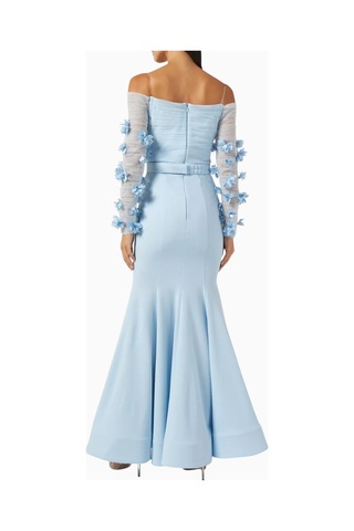Ronanna Off-shoulder Çiçek Aplikeli Abiye Mavi