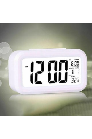 Lcd Işıklı Sensörlü Termometreli Alarmlı Dijital Masa Saati + Pil (253622563)