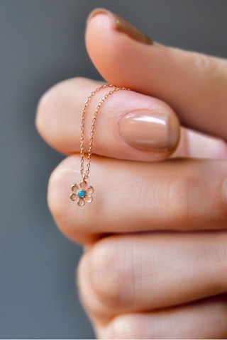 Papatya Silver Kadın Firuze Taşlı Papatya Model Rose Kaplama 925 Ayar Gümüş Kolye