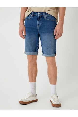 Koton Slim Fit Kot Şort Cep Detaylı Katlamalı Paça Pamuklu Orta İndigo 4sam40100nd İndigo