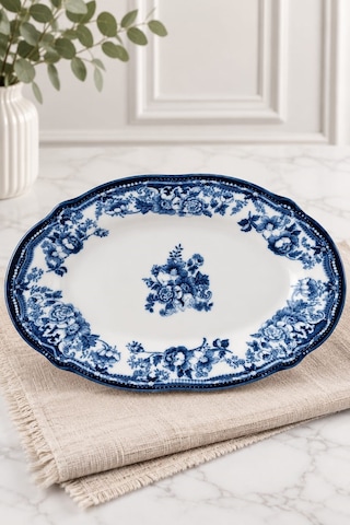 Porser Porselen Velour Navy Fulya Kayık Tabak Seti 22cm 2 Parça Çok Renkli