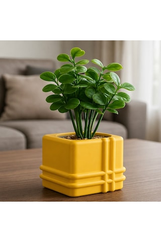 En-cag 3d Baskı Square Planter - Izgara Desenli Küp Saksı-sarı Bss Standart