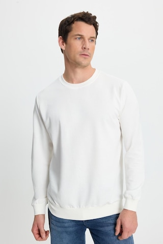 Tudors Erkek Relax Fit Rahat Kesim %100 Pamuk 2 İplik Bisiklet Yaka Beyaz Sweatshirt-41515 Beyaz