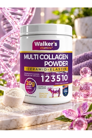 Walker's Vitamins %100 Saf Ve Doğal Ceramide, Elastin, Cranberry, İçeren Çift Hidrolize Kolajen - Collagen