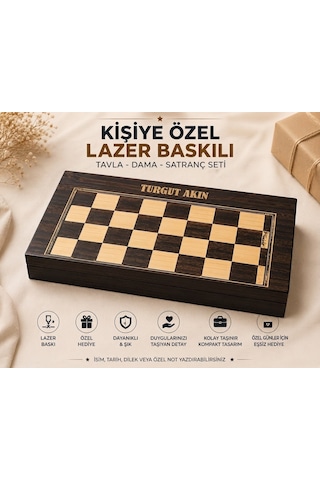Kişiye Özel Lazer Baskılı 3 Ü 1 Arada Tavla Dama Satranç Seti Ahşap Oyun Seti, Özel Hediye
