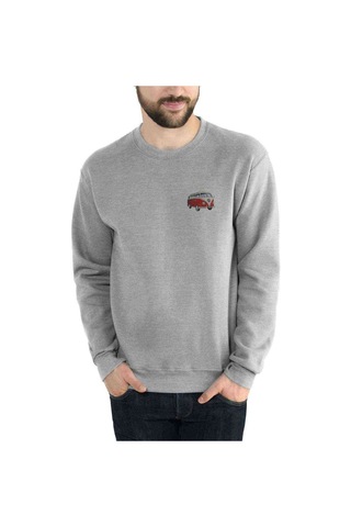 Araba Minibüs Kırmızı T2 Baskılı Gri Erkek Örme Sweatshirt