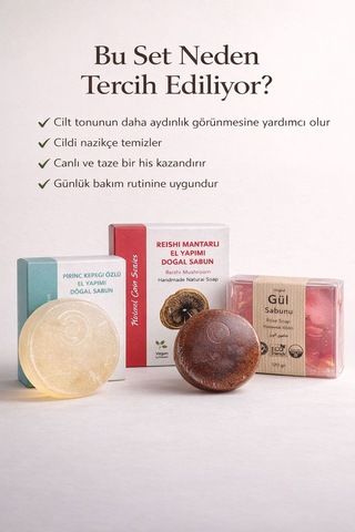 Cilt Canlandırıcı Ve Aydınlık Görünüm Sağlayan 3 Lü Doğal Sabun Bakım Seti Gül