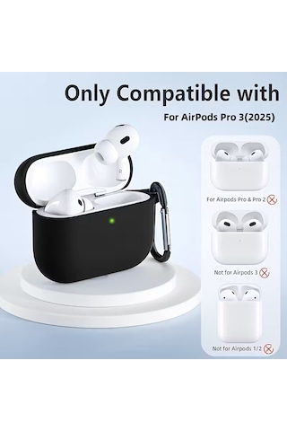 Airpods Pro 3 2025 Uyumlu Mat Silikon Kılıf 1 Kalite +kanca Siyah