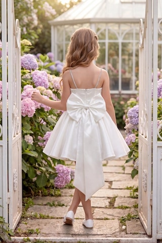 Butik Happy Kids Kız Çocuk Abiye Beyaz Monoray Parlak Kumaş Taş Askılı Fiyonklu Kalarık Prenses Abiye Elbise 9-12 Yaş Mezuniyet Düğün Davet Elbisesi