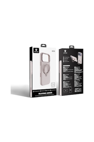 Apple Uyumlu iPhone 17 Pro Max Kılıf M-safe Özellikli Metal Standlı Sıvı Silikon Lenyes Ck223 Kapak Pembe Pembe