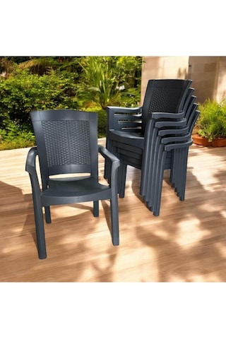 6 Adet Napoli Kalın Bacaklı Kollu Sandalye Koltuk Antrasit Antrasit