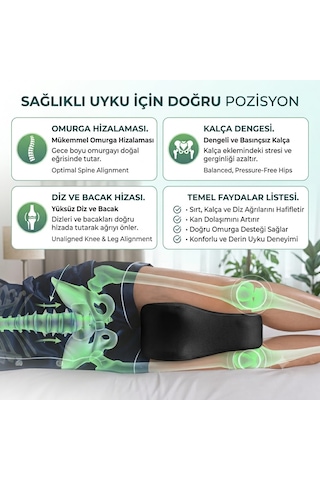 Dear Visco Ortopedik Diz Yastığı Omurgayı Destekleyici Visco Yastık Hamile Bacak Yastığı Kalp Şeklinde Lastikli Yastık Siyah