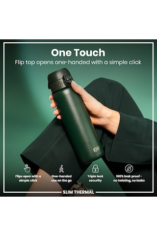 Ion8 - İnce Su Termosu - Koyu Yeşil - 500 Ml - Sızdırmaz Haki
