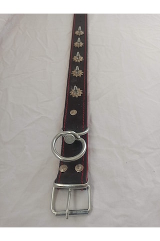 Kozaklı Deri El İşlemeli Çivili Dikenli Köpek Tasması Siyah 60 x 4 CM Siyah