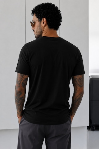 Tarz Cool Erkek Flamlı Pamuklu Bisiklet Yaka Basic Slim Fit Tişört Yazlık Günlük Şık Tişört Siyah