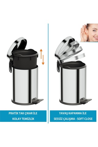 Aqua Bagno Basic Çöp Kovası - Pedallı 3 L, Parlak Krom Paslanmaz Krom