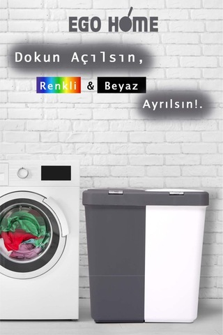 Mote Ikili Dokunmatik Kirli Çamaşır Sepeti Çift Bölmeli Otomatik Kapaklı 80 Lt Gri