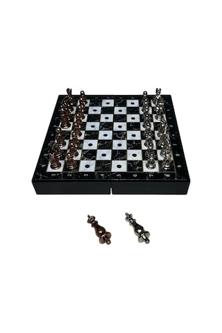 Gifthome Pocket Serisi Küçük Boy Antik Mermer Desenli Kutulu Klasik Satranç Takımı 13,5 X 13,5 Cm.