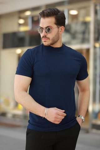 Efnaz Style Erkek Yarım Balıkçı Yaka Kısa Kollu T-shirt Lacivert