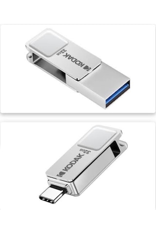 Kodak 32gb. Type-c Ve Usb 3.1 Çift Girişli Minik Hızlı Usb Flash Bellek Otg Çift Girişli  Metal Ve Sağlam 32 GB