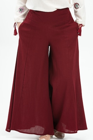 Eliş Şile Bezi Şile Bezi Bol Paça Yazlık Pantolon Bordo Brd-bordo Bordo