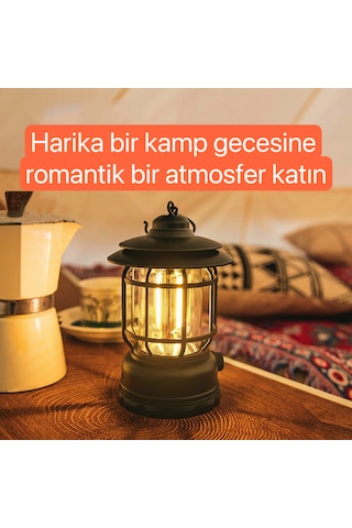 Shufa Nostaljik Işığı Ayarlanabilir Usb Şarjlı Ledli Haki Kamp Lambası Haki