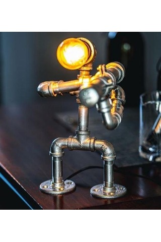 Borulardan Masa Lambası,endüstriyel Robot Lamba,hediyelik Rustik Siyah