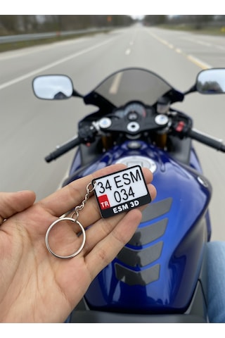 Kişiye Özel Motosiklet Plakası Anahtarlık - Kırmızı Tr Logolu