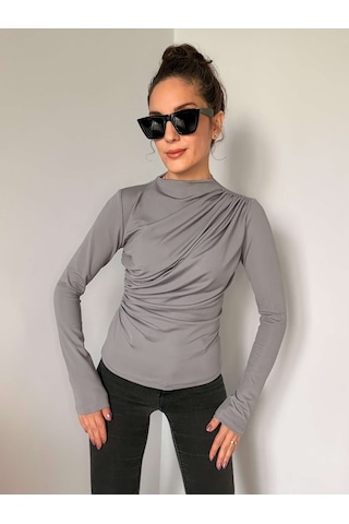 Ali Butik Gri Balıkçı Yaka Tasarım Bluz Gri
