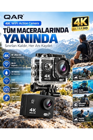 4k Ultra Hd Wifi Aksiyon Kamerası 16mp 170 Geniş Açı 30 Metre Su Geçirmez Kutulu Spor Kamerası Dalış Bisiklet Motosiklet Kamerası