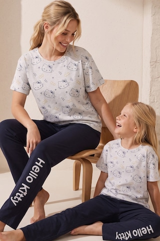 Siyah İnci Hello Kitty Lisanslı %100 Pembe Çok Renkli Bisklet Yaka Pijama Takım 26120461 Gri