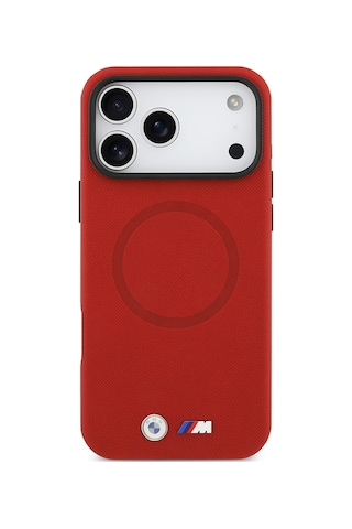 İphone 17 Pro Max Uyumlu Kılıf Bmw Lisanslı M-safeli Metal Logo Delikli M Dizayn Deri Kapak Kırmızı Kirmizi