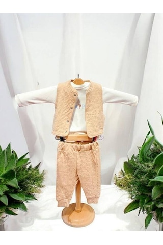 Erkek Bebek Yelekli 3 Lü Eşofman Takım-15378 Camel