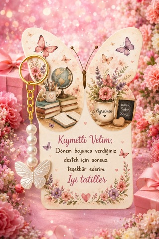 Butterfly Veli Hediyesi - 10 Adet Kelebek Kartlı Kelebek Anahtarlık - Karne Hediyesi - Veli Hediye