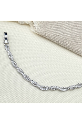 Su Yolu Çiftli Sarmal Bileklik Sarmaşık Model Zirkon Taş Silver Gümüş