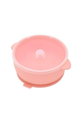 Silikon Beslenme Seti, Vakumlu Kapaklı Mama Kasesi, Silikon Önlük, Silikon Kaşık Ve Çatal / Pembe