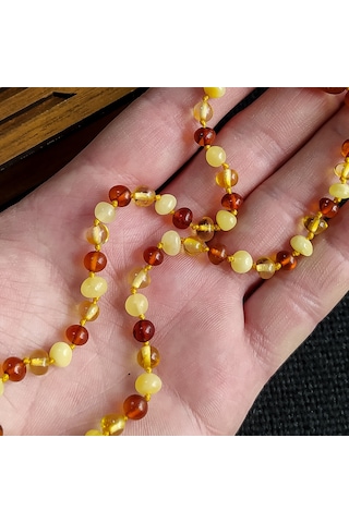 Sertifikalı Süt Konyak 35 cm Kız Erkek Bebek Diş Kolyesi Turkuaz