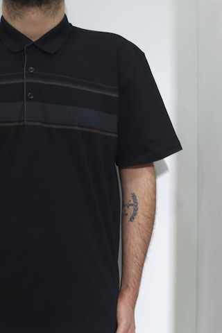 Santa Dmctekstil Erkek Desenli Spor Kesim Rahat Kalıp Polo Yaka Battal T-shirt Siyah