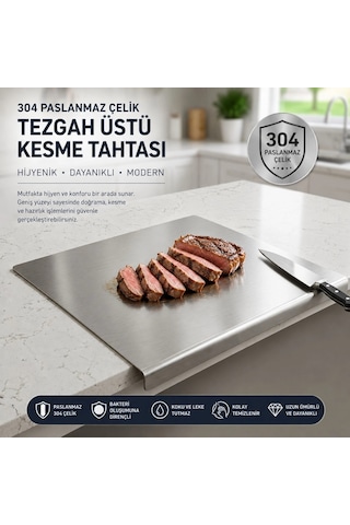 Igrıll Tezgah Üstü Kesme Tahtası 304 Paslanmaz Çelik 60x53cm Et Doğrama Ve Mutfak Hazırlık Panosu Gri
