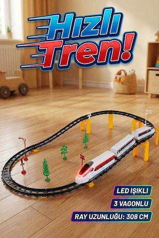 Oyuncak Hızlı Tren Seti 40 Parça - Pilli, Işıklı, Sesli Ve Raylı Büyük Boy Tren 308 Cm Pist