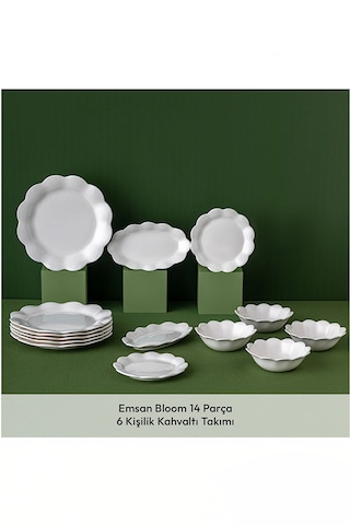 Emsan Bloom Sade 14 Parça Kahvaltı Takımı 6 Kişilik Beyaz