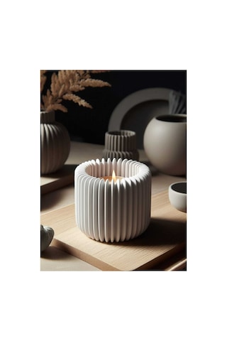 Dekoratif Modern Tasarım Mumluk & Tealight Tutucu - 2 Adet Mum Hediyeli - Özel Renk Seçenekli Beyaz