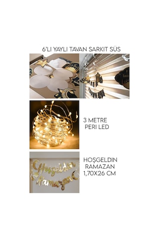 Led Işık Hoşgeldin Ramazan 6'lı Tavan Süs Ramazan Oda Süsleme Seti