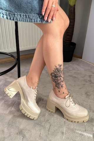 Kadın Diana Bej Rugan Carık Model 8 Cm Topuklu Platformlu Ayakkabı Bej Rugan