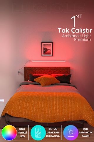 Led Aplik Işık Uzaktan Kumandalı Yatak Tv Üstü Renk Animasyon Yapışkanlı Dvraplkykı