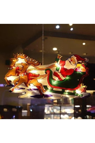 3d Noel Baba Ve Geyikli Duvar Işığı, Fişli Ağaç Süsü, Günışığı Renkli Yılbaşı Noel Ev Dekoru Süsleme Gün Işığı - Sarı