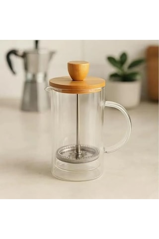 Bambu Kapaklı Cam French Press Isıya Dayanıklı Çay Ve Kahve Demliği, 600 Ml Şeffaf Cam, Paslanmaz Çelik Filt Diğer