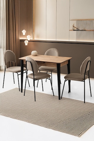 Mini 60 X 100 Milano Mdf Ortadan Açılır Masa 4 Adet Suna Sandalye
